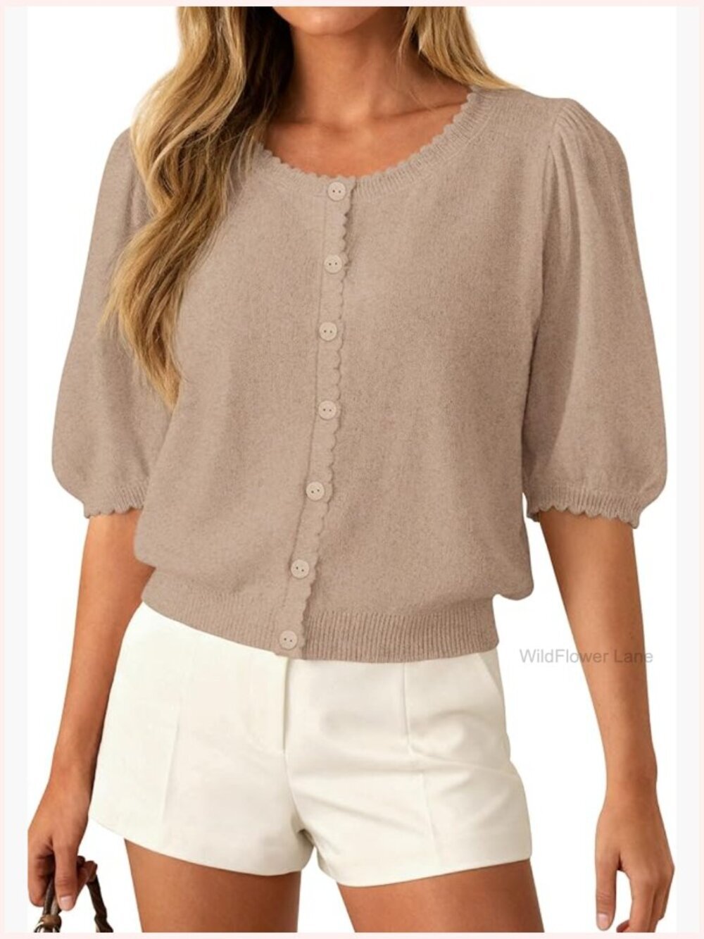 Puff Short Sleeve Cardigan Lightweight Knit Button Up Sweater Tops Spring